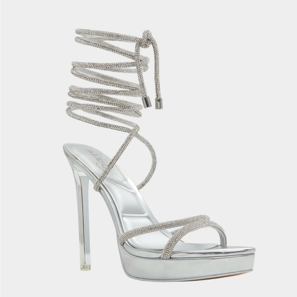 ALDO Silver Rhinestone lace up platform heels Size 7.5 - Picture 1 of 6